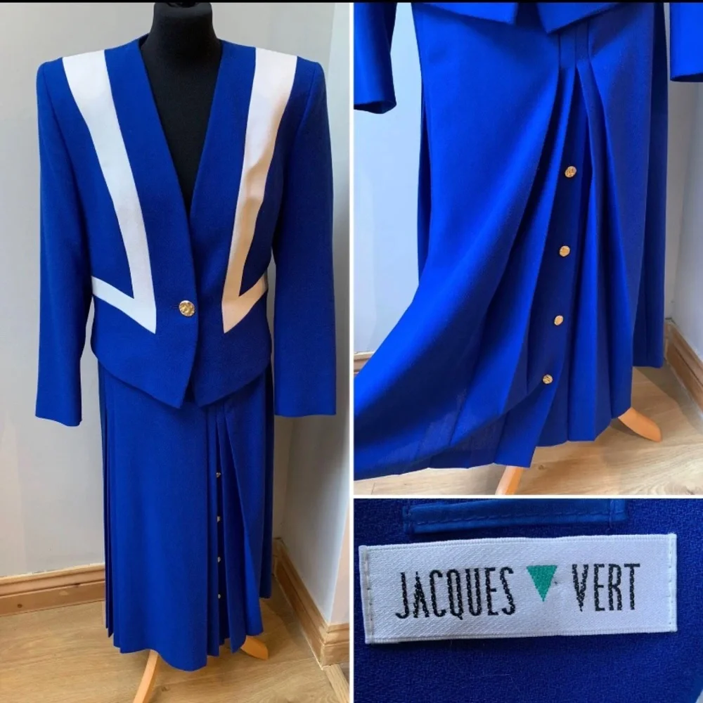 Vintage Jacques Vert cobalt blue suit fits uk 8 - Picture 1 of 9